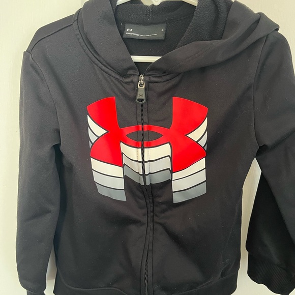 Under Armour Other - Under Armour Black Zip Hoodie with Red & Gray Logo - Toddler size 4